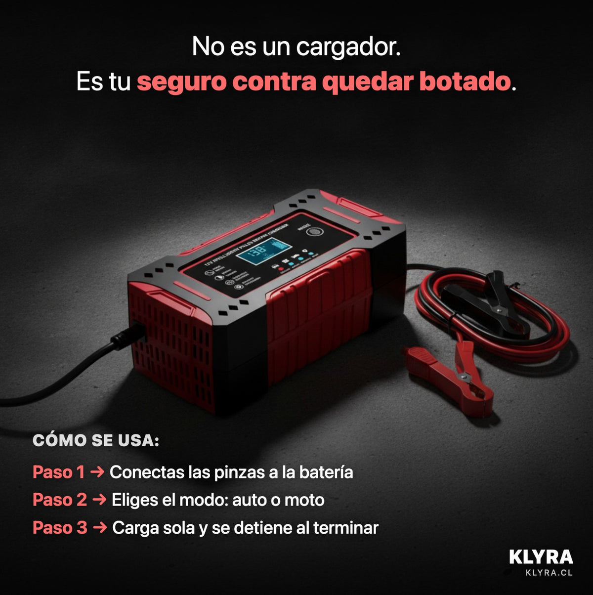 Cargador reparador de batería VoltMaster para autos y motos