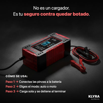 Cargador reparador de batería VoltMaster para autos y motos
